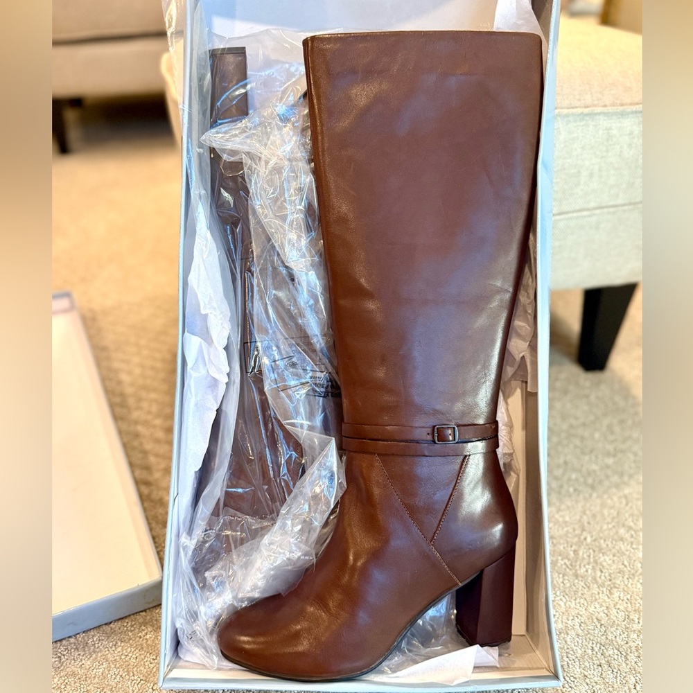 Seychelles Cognac Leather Knee High Boots Block Heel Tall Boots NIB - 9.5 - Picture 2 of 5